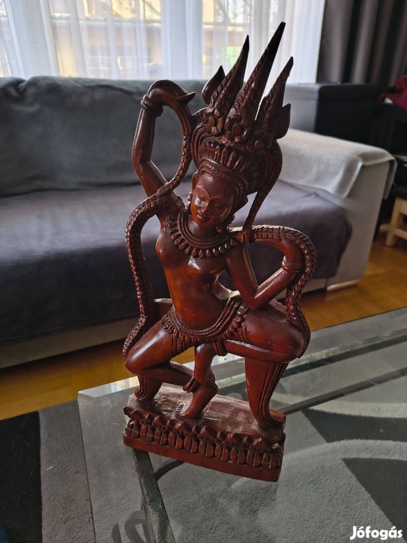Kézzel faragott fa szobor, faragás, khmer szobor