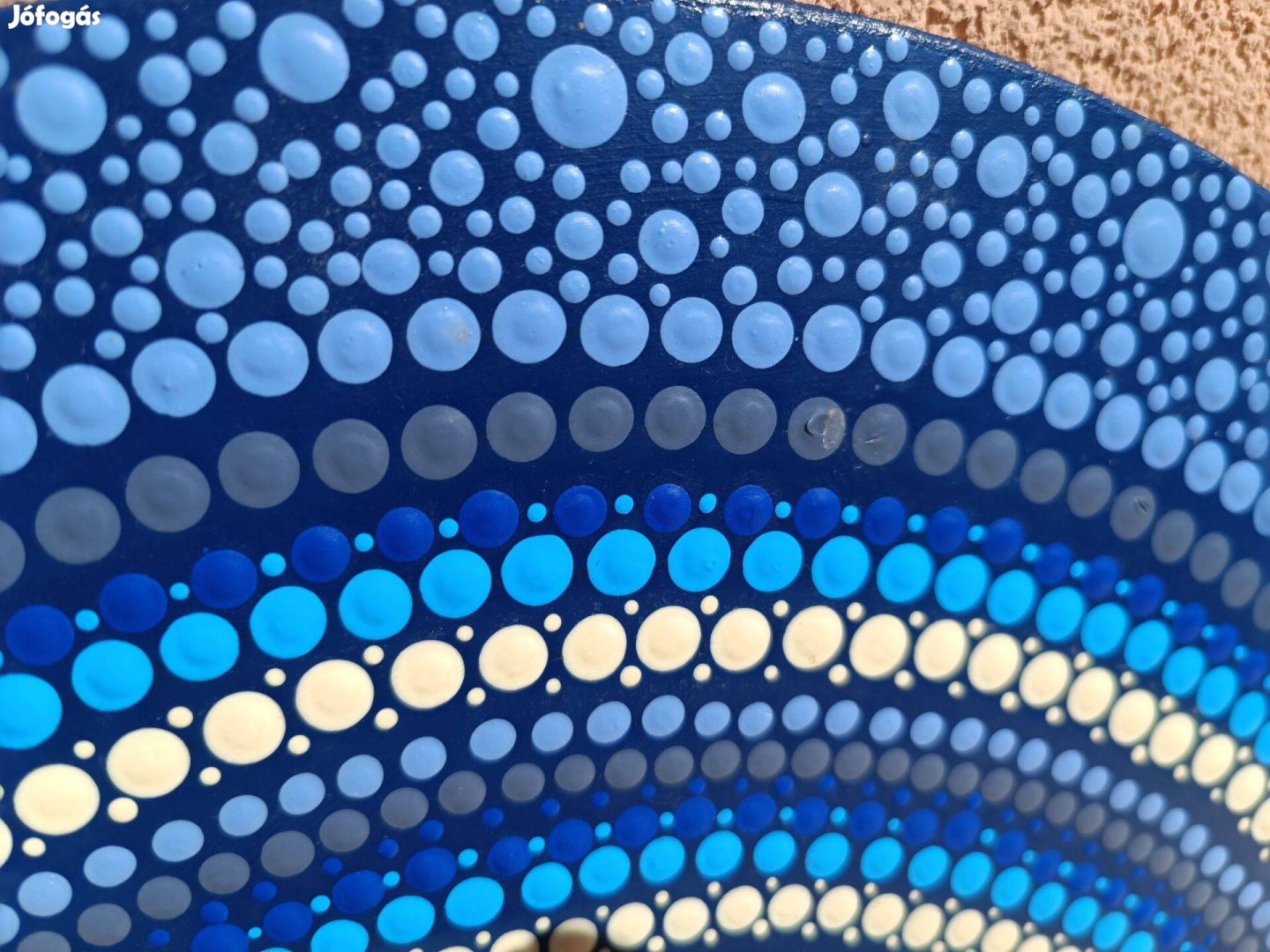 Kézzel festett, kék keretes tükör (40 cm-es átmérőjű)