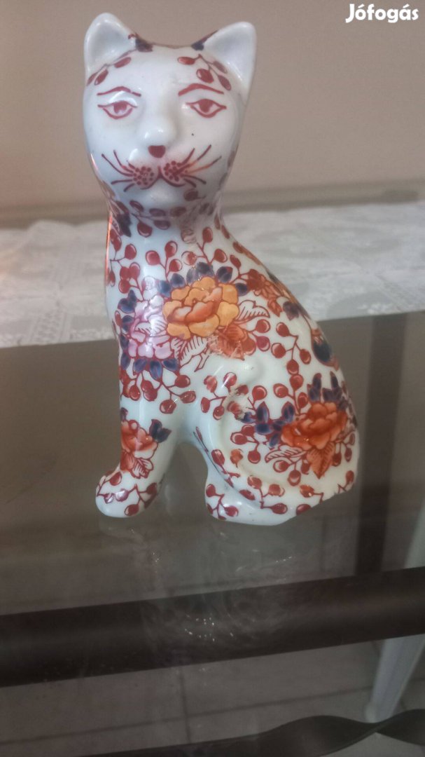 Kézzel festett keleti stílusú porcelán macska eladó!