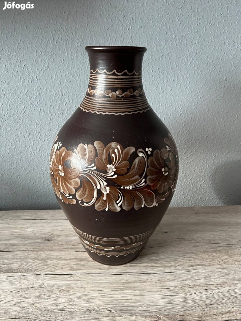 Kézzel festett retró kerámia váza - Jelzett népművészeti