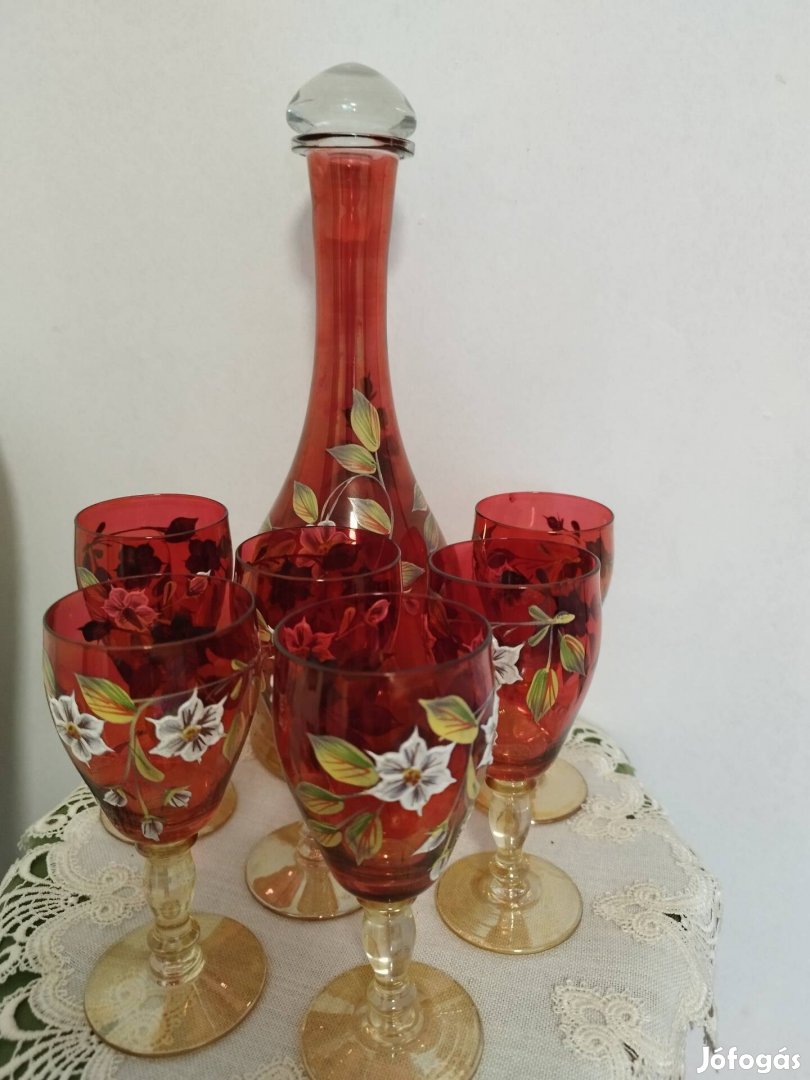 Kézzel festett üveg -boros készlet