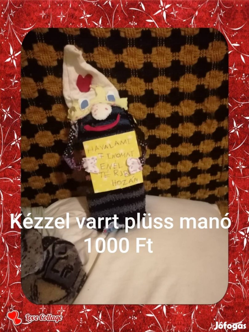 Kézzel varrt plüss manó 