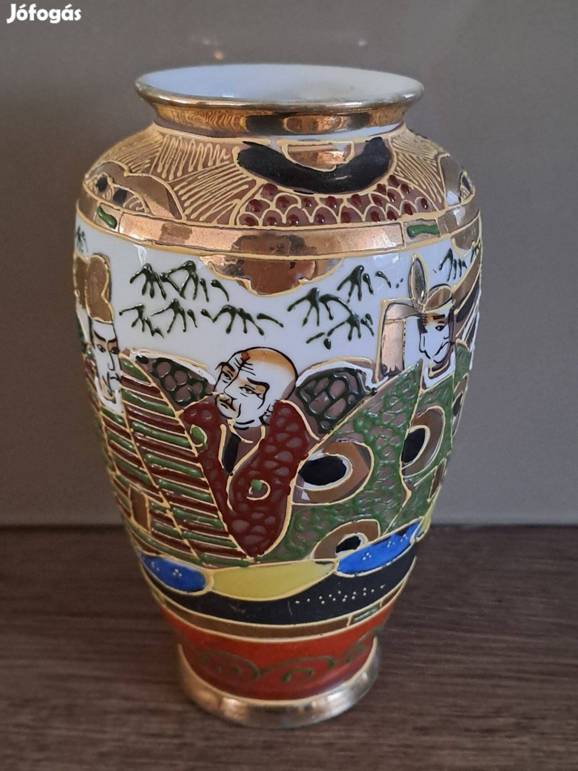 Kézzelfestettt porcelán keleti mintás váza, dísztárgy