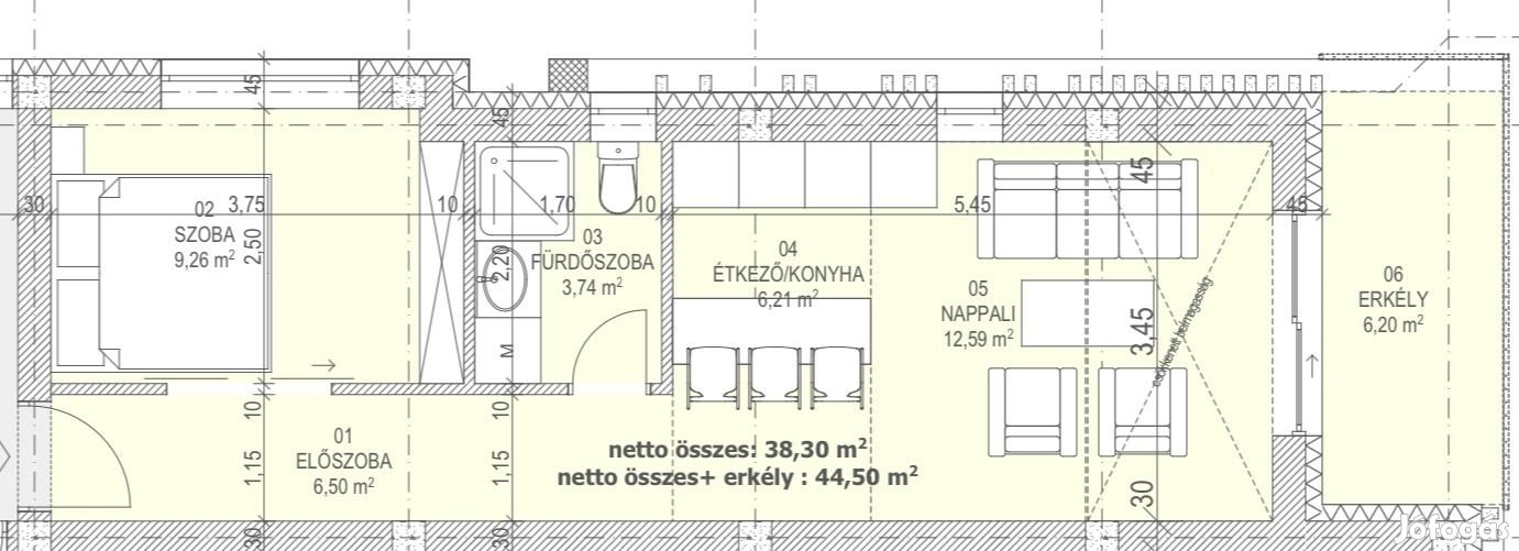 Kiadó 44.50 m2 új építésű tégla lakás, Debrecen