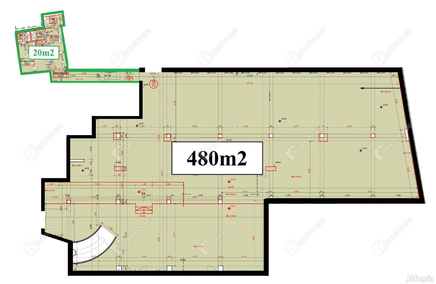 Kiadó Miskolc belvárosi, utcafronti 480 m2-es üzlethelyiség