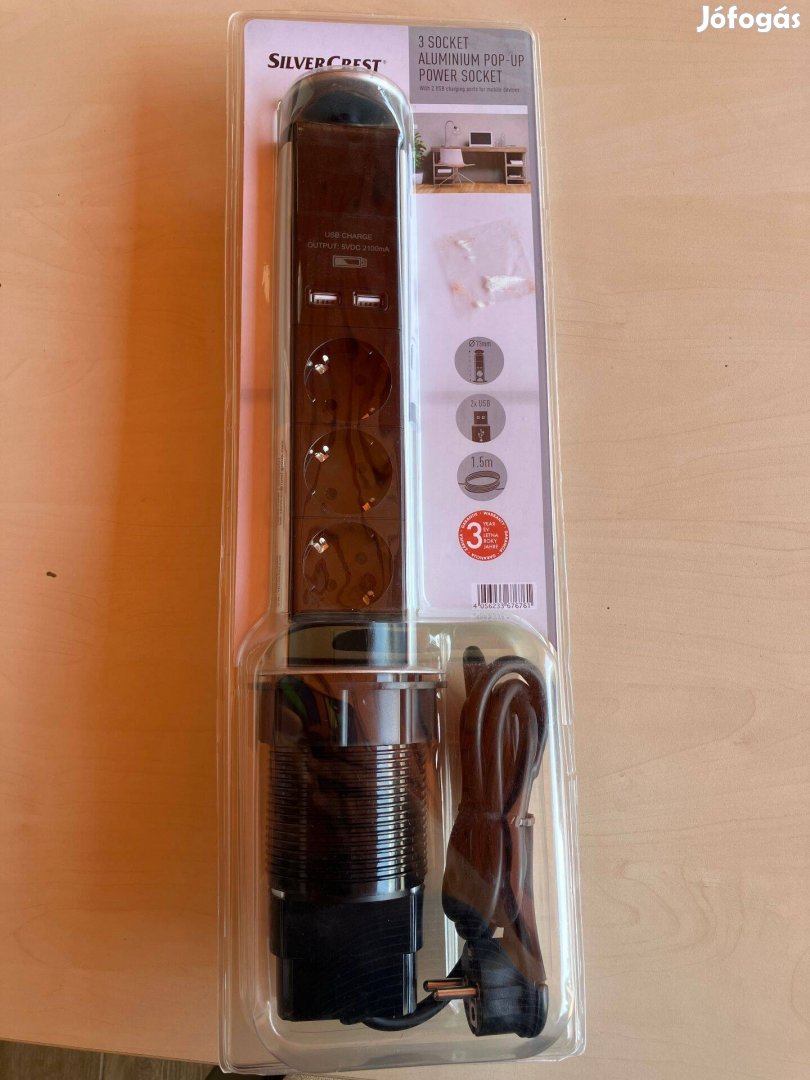 Kihúzható elosztó D60 3 konnektorral +2 USB ezüst színben