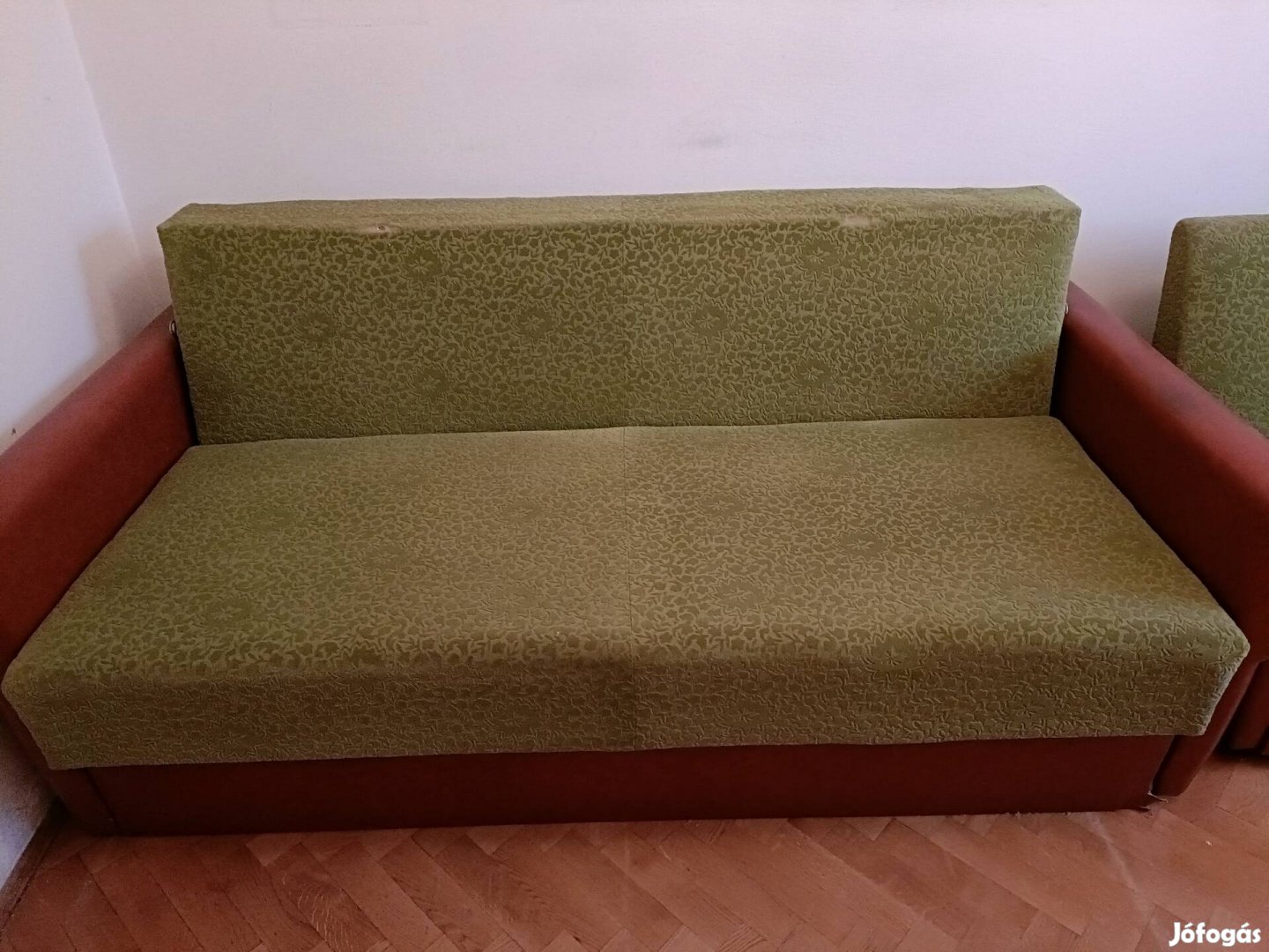 Kihúzható kanapé + 2 fotel (zöld színű)