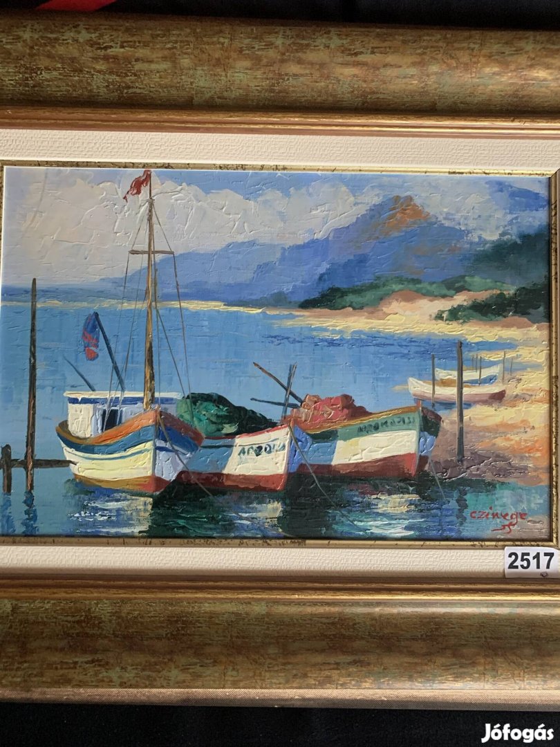 Kikötő olaj vászon festmény Czinege Zsolt