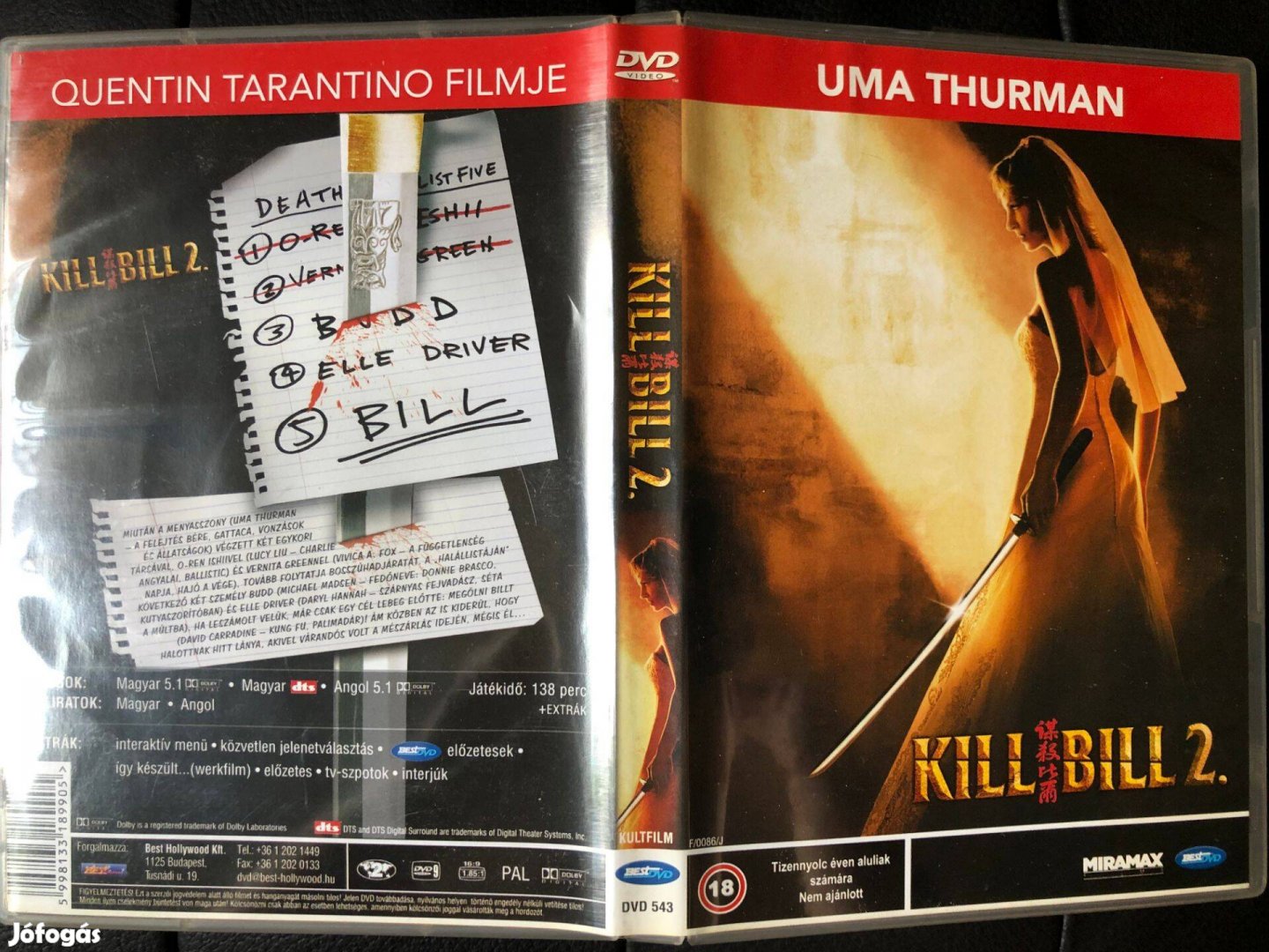 Kill Bill 2. DVD (karcmentes, Uma Thurman, Quentin Tarantino)