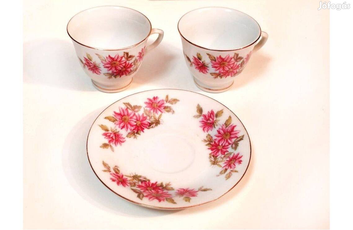 Kínai porcelán Virágos kávés csésze 2 db. 1 alj