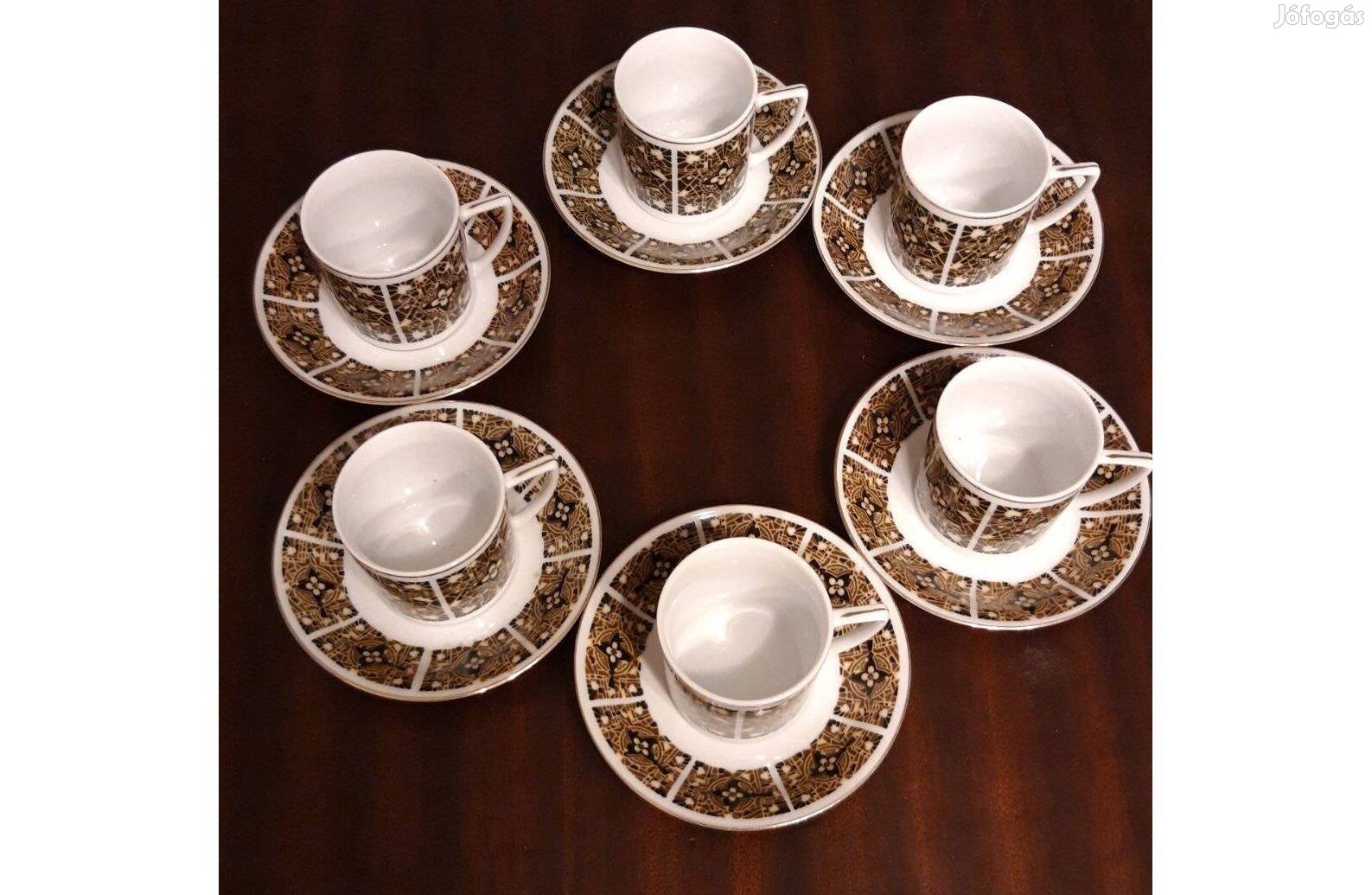 Kínai porcelán kávés készlet aranyozott szegéllyel, modern mintával