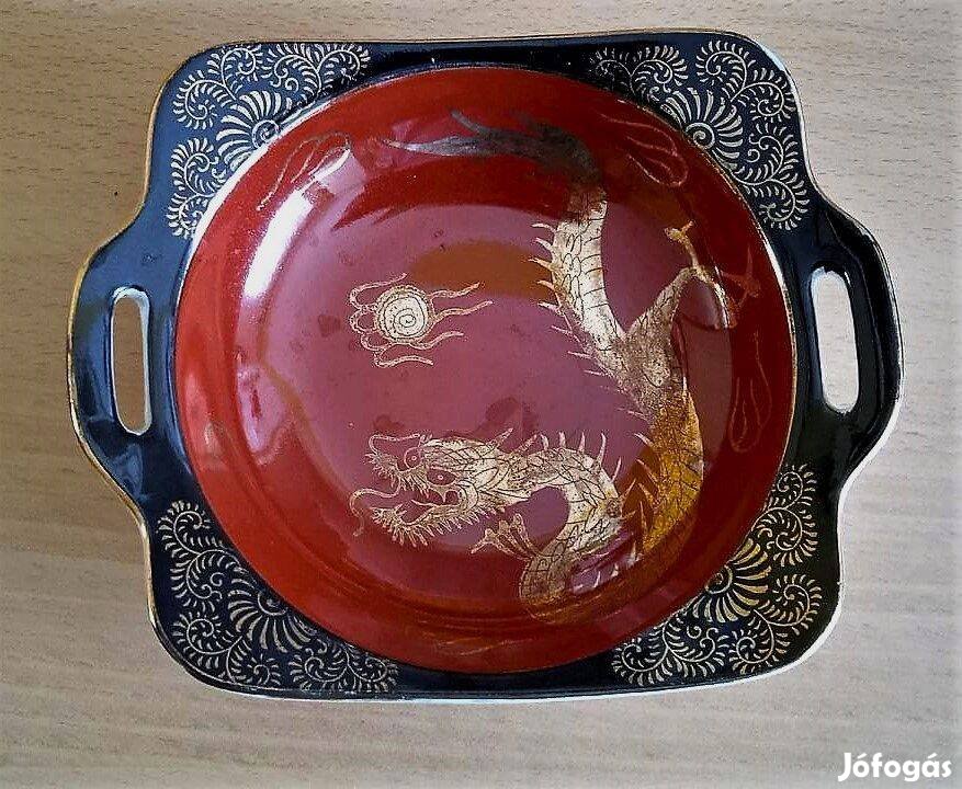 Kínai sárkányos kézzel festett kínáló tál, asztalközép