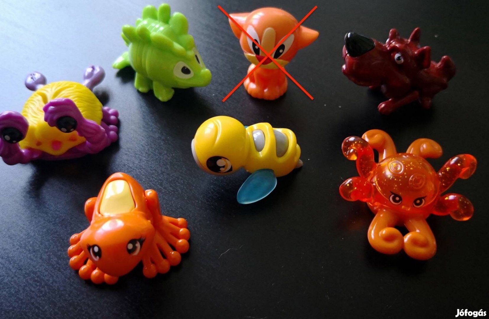 Kinder figurák: teknős, rák, dinoszaurusz, béka, kutya, polip