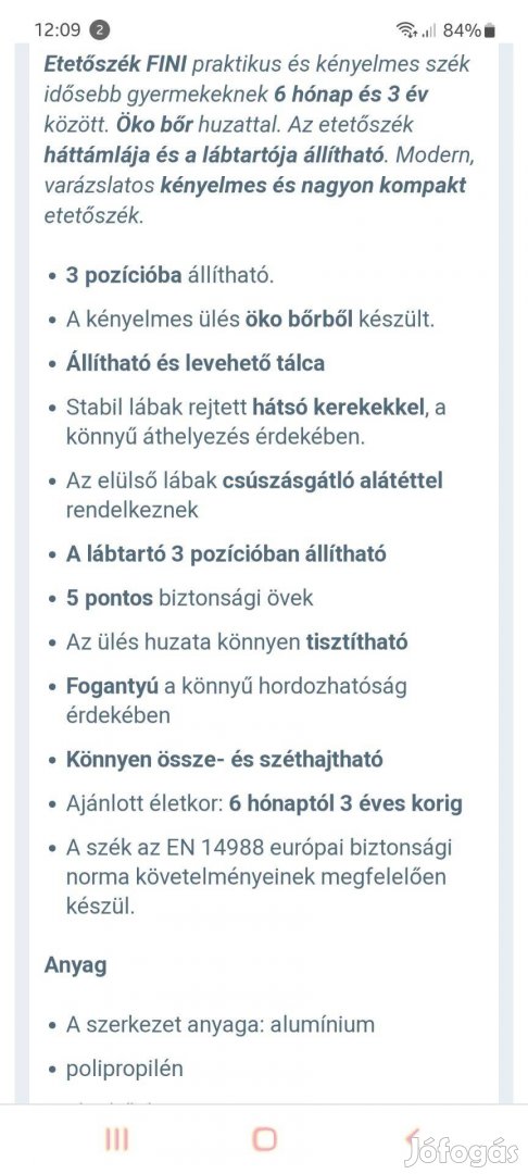 Kinderkraft etetőszék