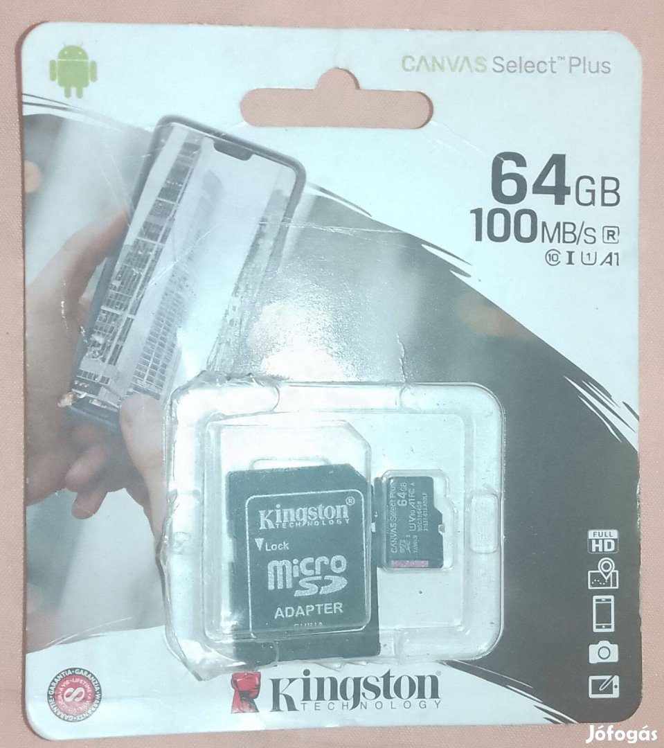 Kingston 64 GB-os vadonatúj 100 MB/s mikro sb kártya aeladó!