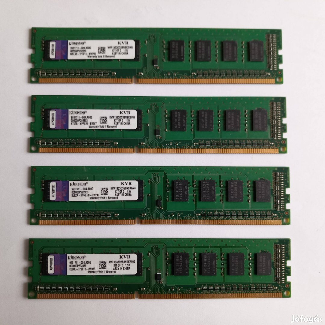 Kingston 8gb 4x2gb DDR3 1333 mhz es mem ria 4db ra P cs Baranya