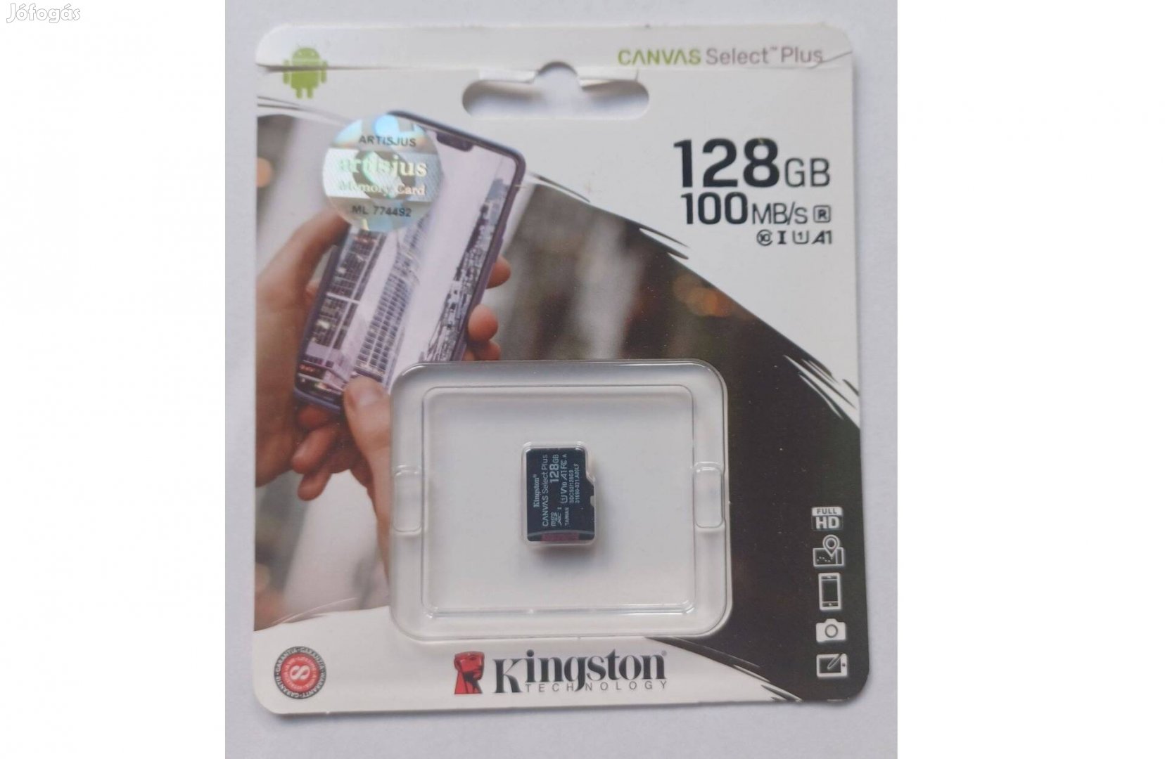 Kingston Canvas Select Plus 128GB microsd kártya csomagolásában