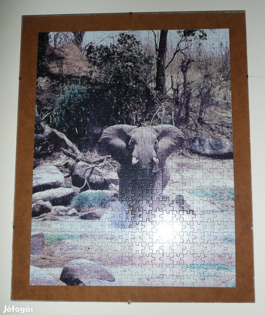 Kirakott Puzzle Kép Elefántos Üvegkeretben, 500 DB-OS, 40x50 CM