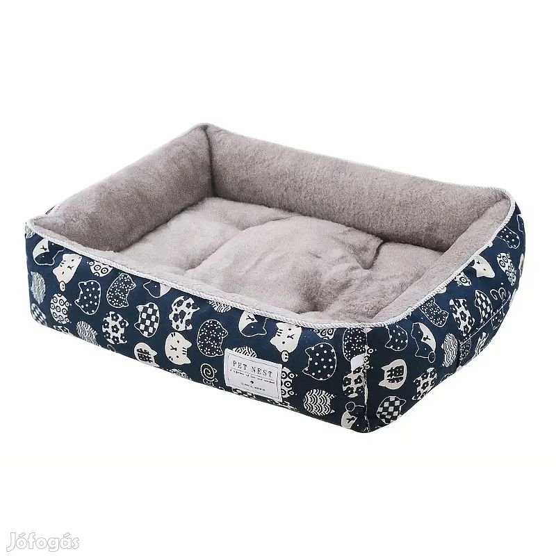 Kisállat fekhely, XL méret, kék, macska mintás, téli változat kutya /