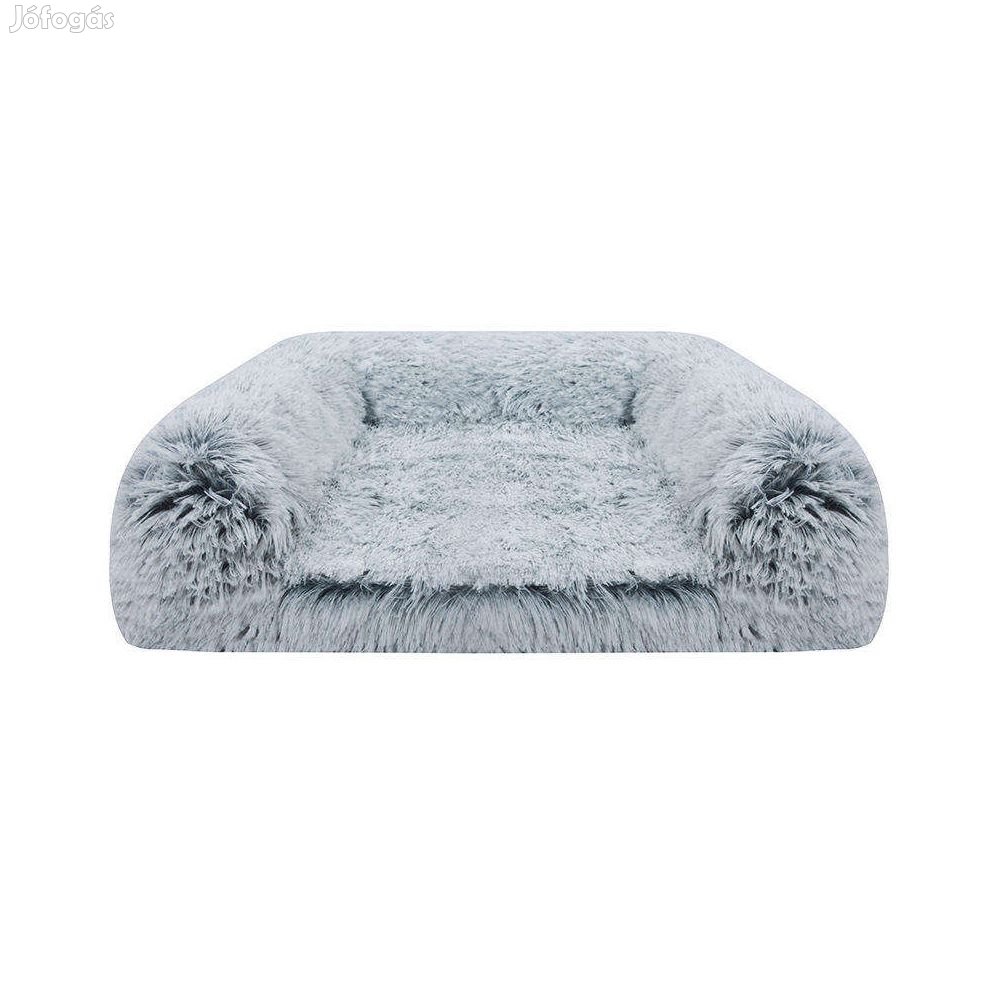 Kisállat fekhely, szófa formájú M-méret, világosszürke-szőrmés