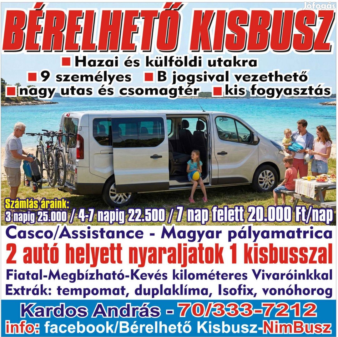 Kisbusz kiadó, bérelhető 9 személyes