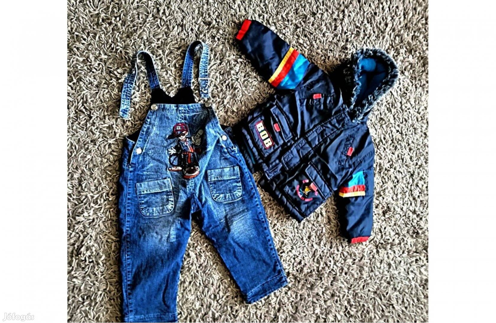 Kisfiú BOB bélelt kabát, kantáros bélelt farmer nadrág