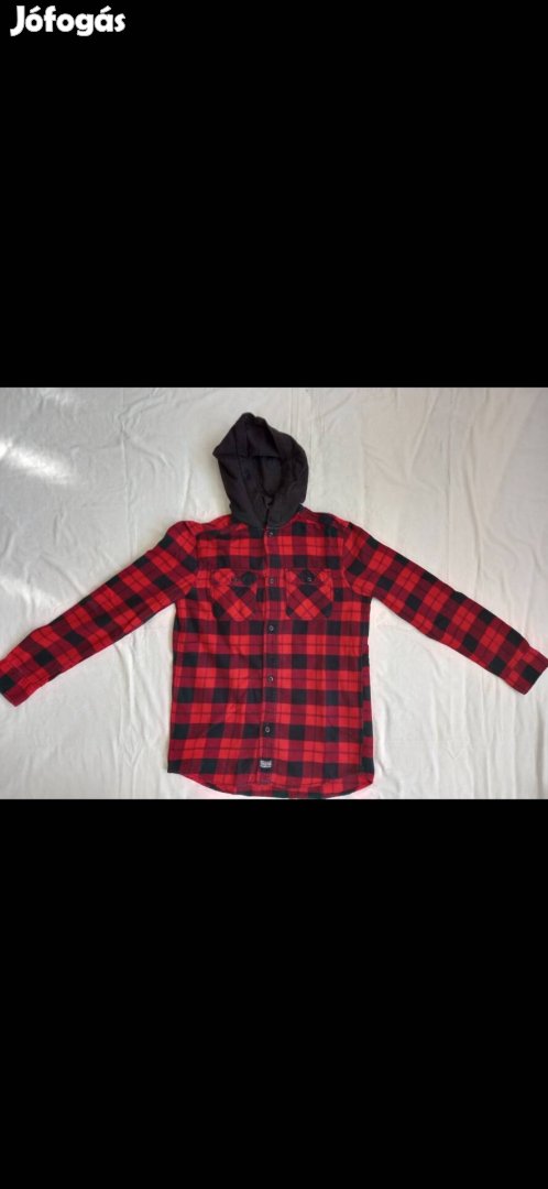 Kisfiú csuklyás flanel ing 152-es, újszerű, HM