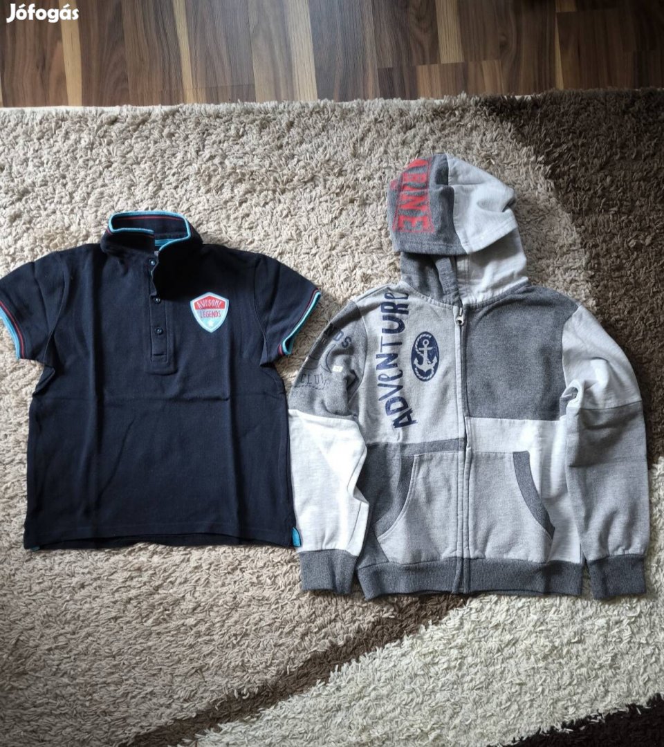 Kisfiú galléros pólókapucnis pulóver 134-es méret.