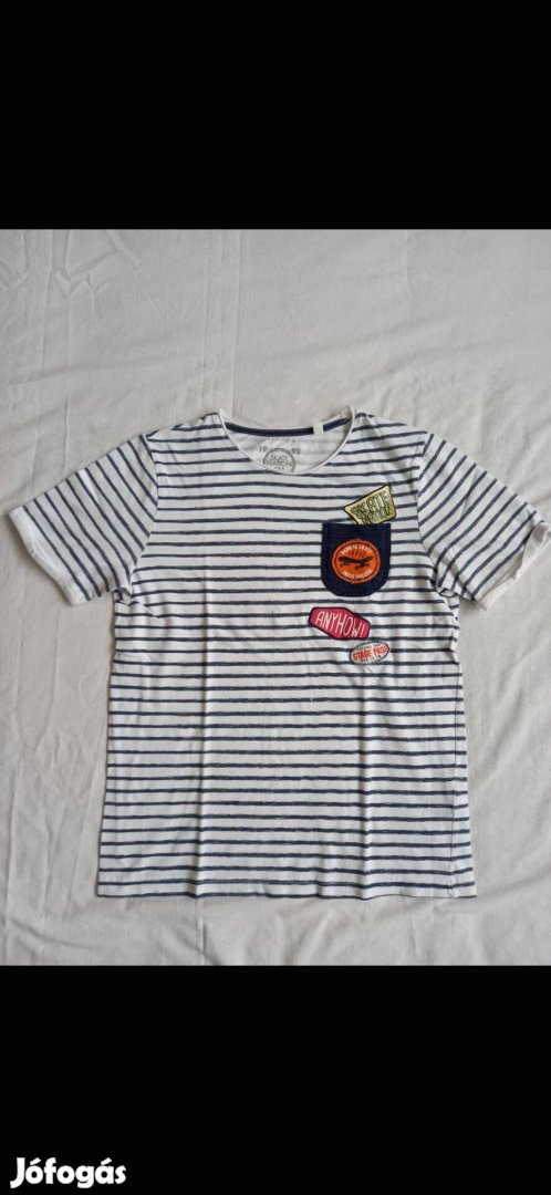 Kisfiú póló 146-152-es, világos, csíkos, CA