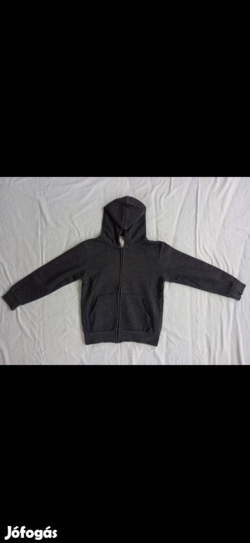 Kisfiú pulóver 122-128-as, csuklyás, szürke, cipzáras