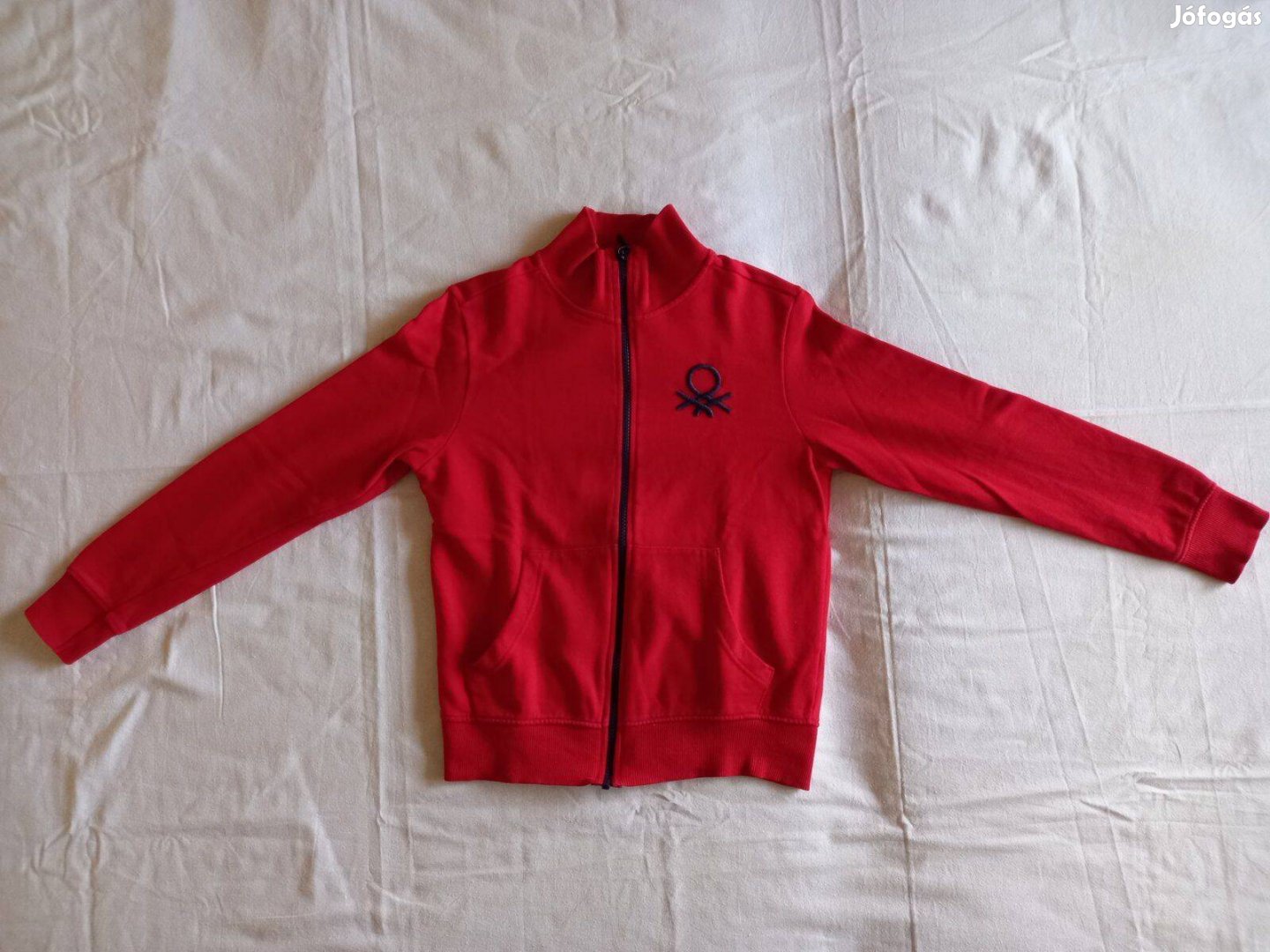 Kisfiú pulóver 150-es XL, piros, Benetton, cipzáras