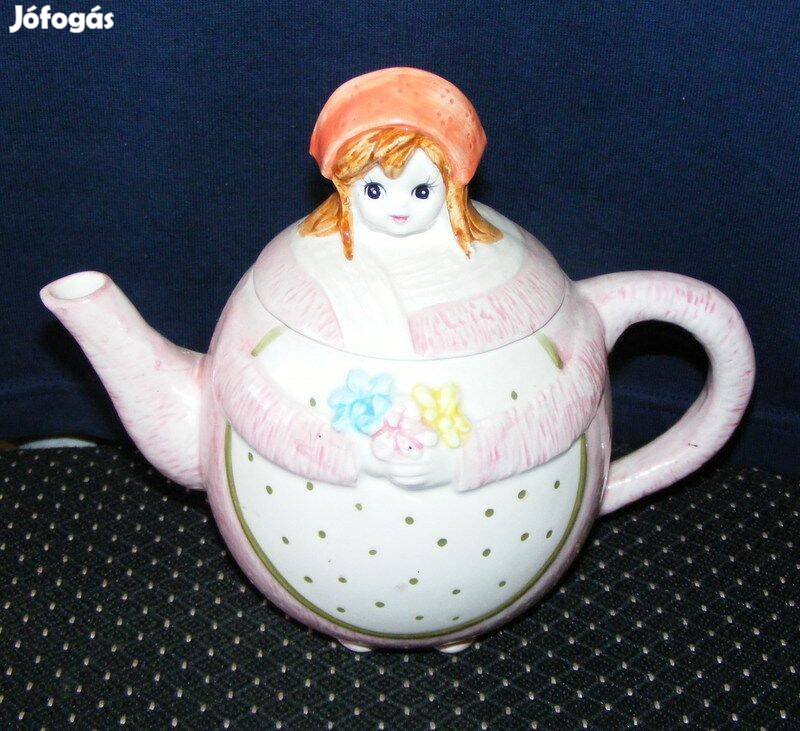 Kislány alakú porcelán kiöntő, teáskanna