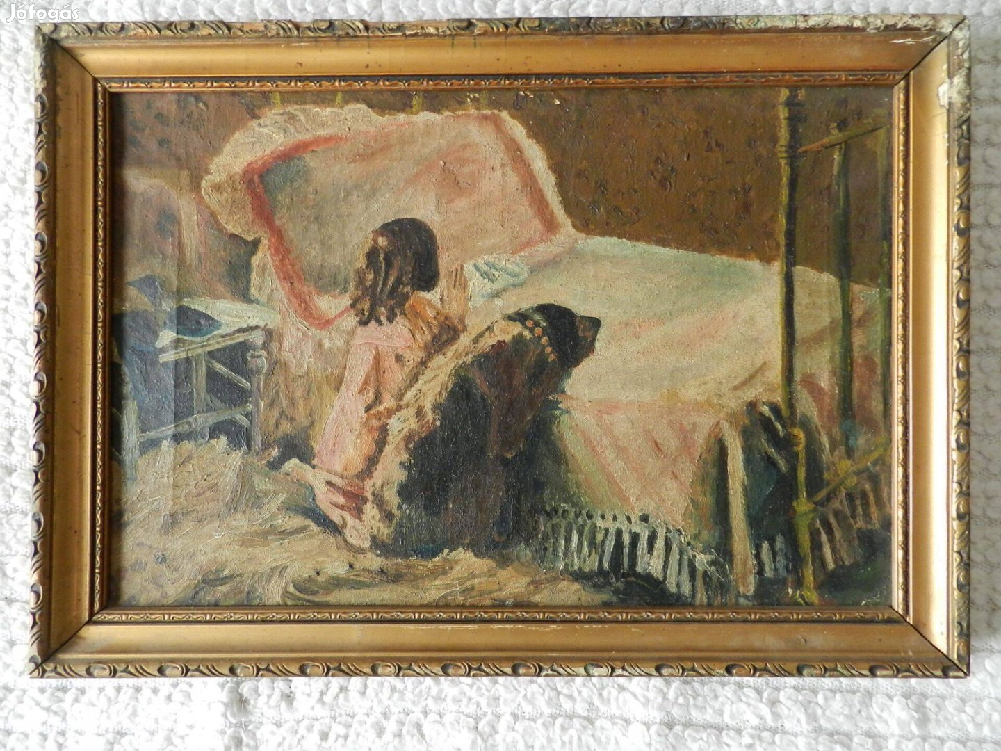 Kislány kutyával olajfestmény