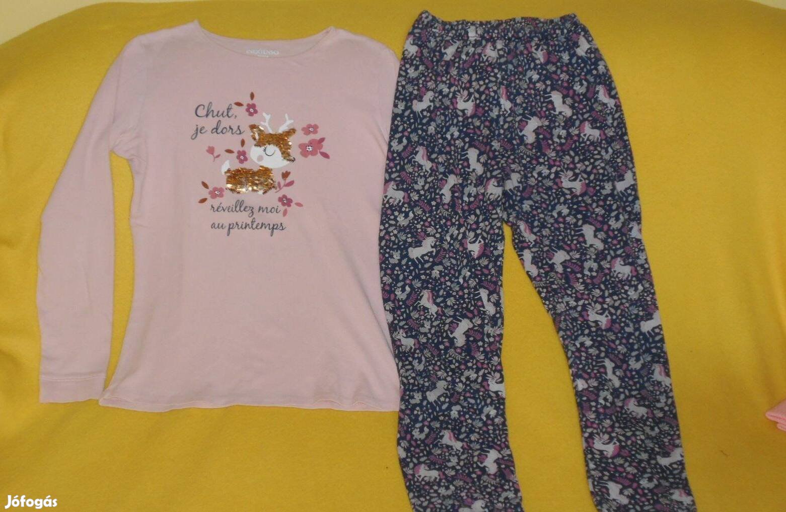 Kislány pizsama szett. Vagány, flitteres, cicás. 14 év,