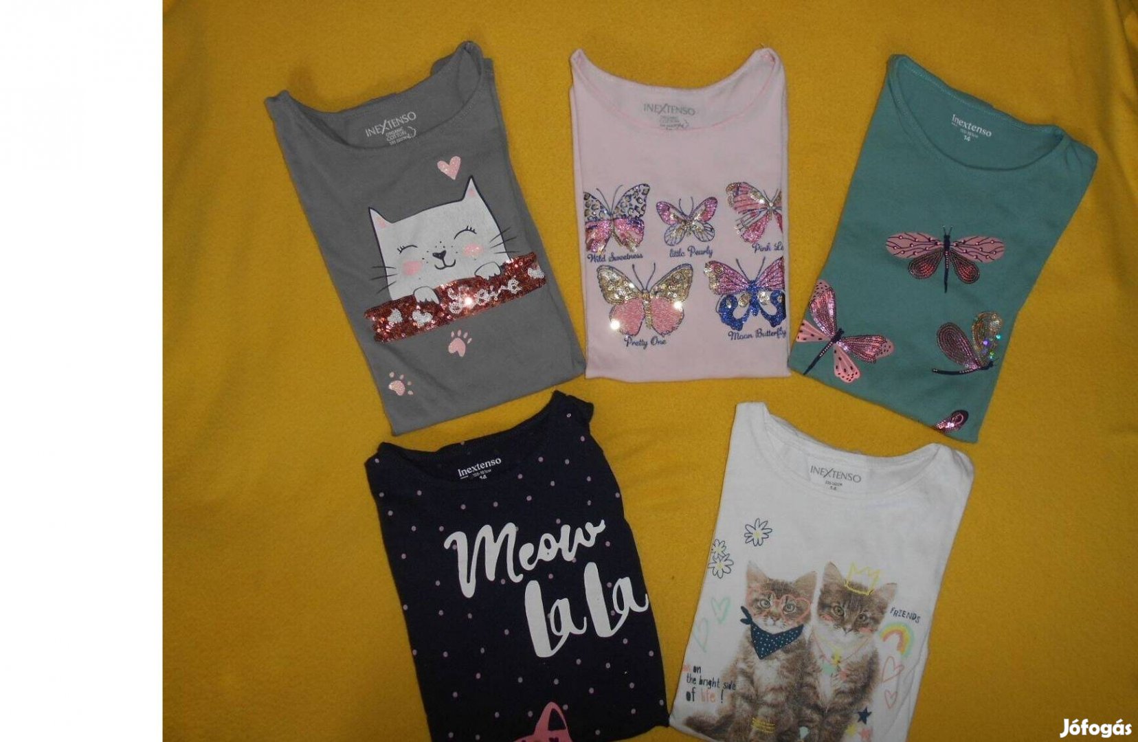 Kislány póló, vagány, flitteres, cicás, hosszú ujj. 14 év,