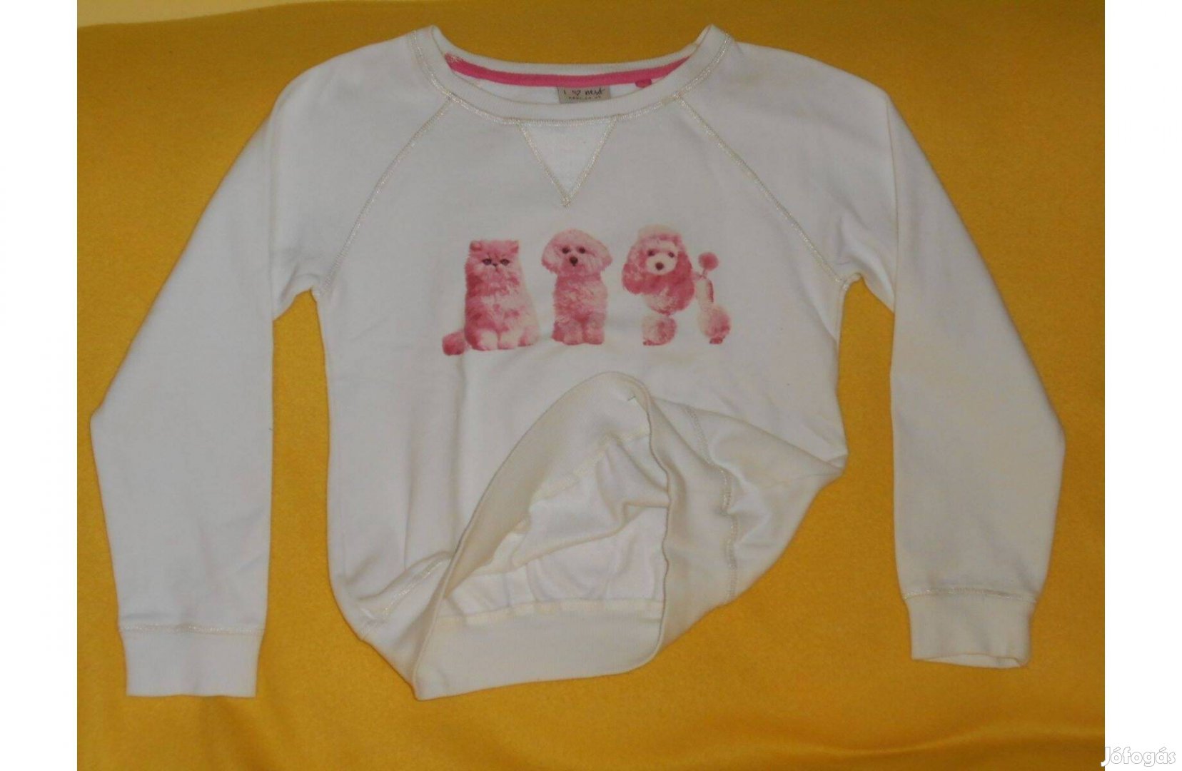 Kislány pulóver, Next márka, fehér, cica díszes. 11 év, 146-152