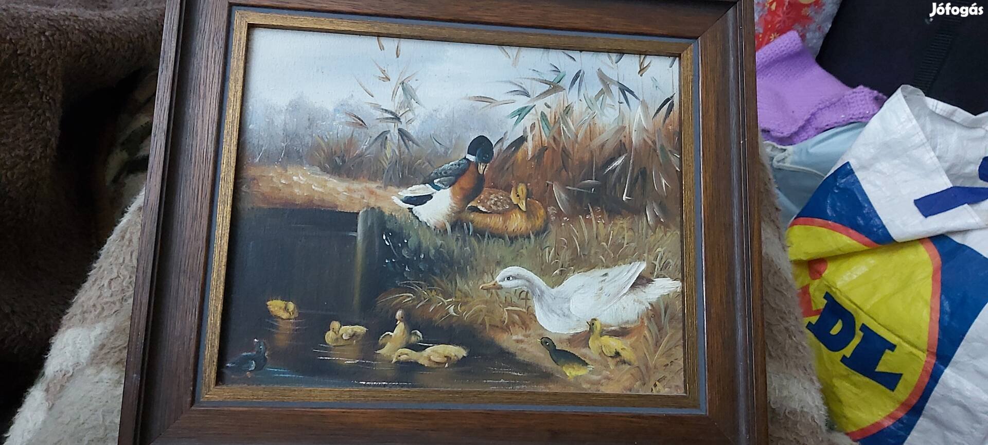 Kisméretű olajfestmény kacsákkal