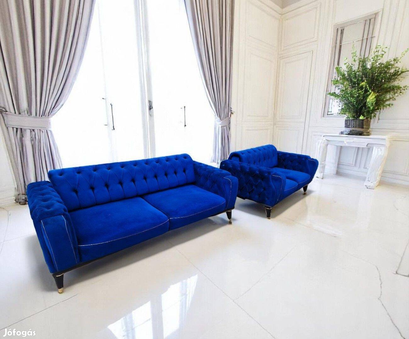 Kiváló állapotú luxus ülőgarnitúra, puha prémium mélykék