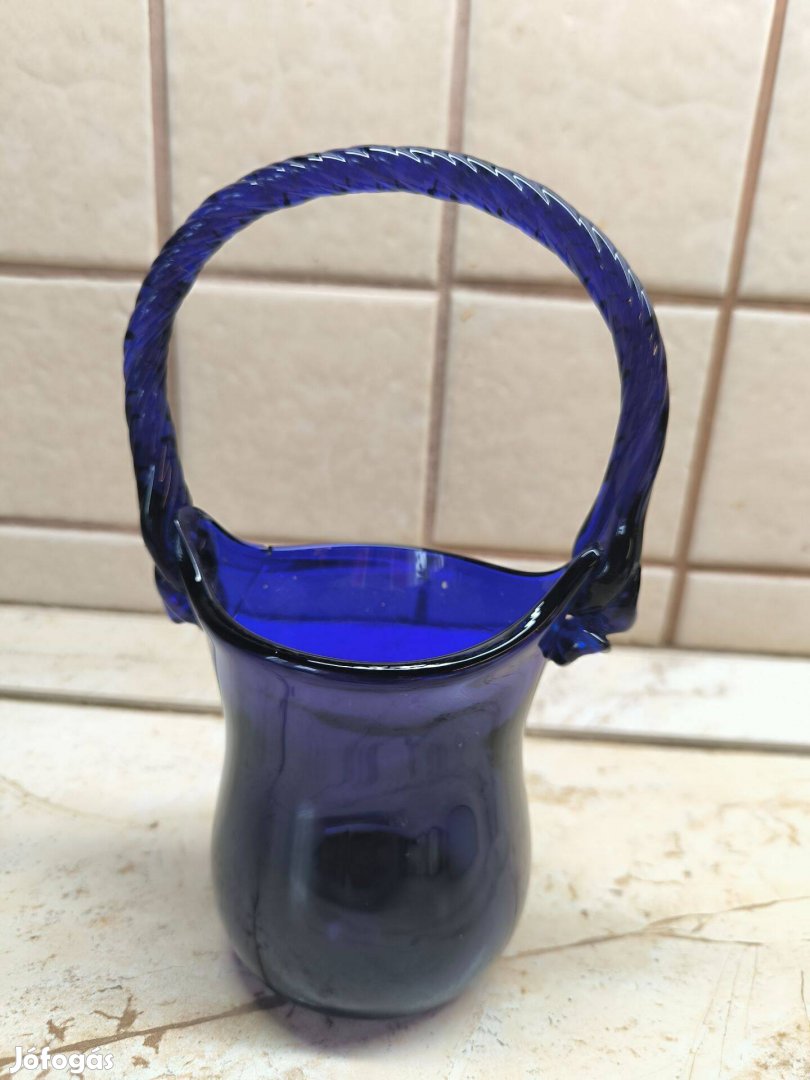 Kobaltkék üveg kosár, kínáló eladó!