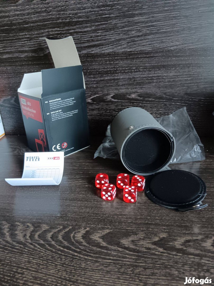 Kockapóker szett : müanyag pohár + dobókocka tárolóval ,új