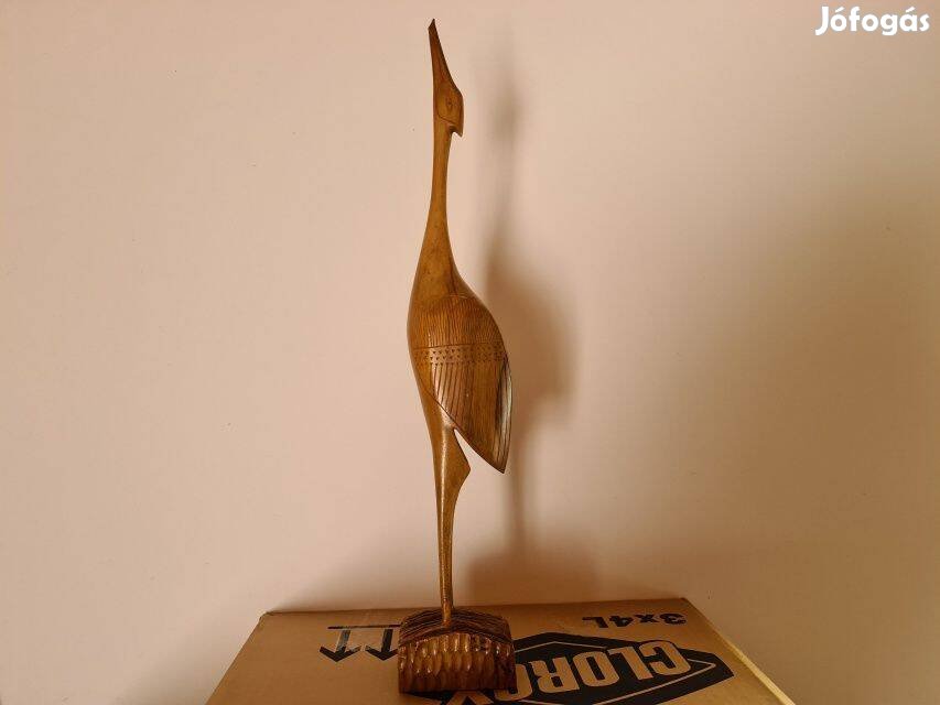 Kócsag madár szobor nagy méret 60 cm fából faragott kecses kócsag dísz