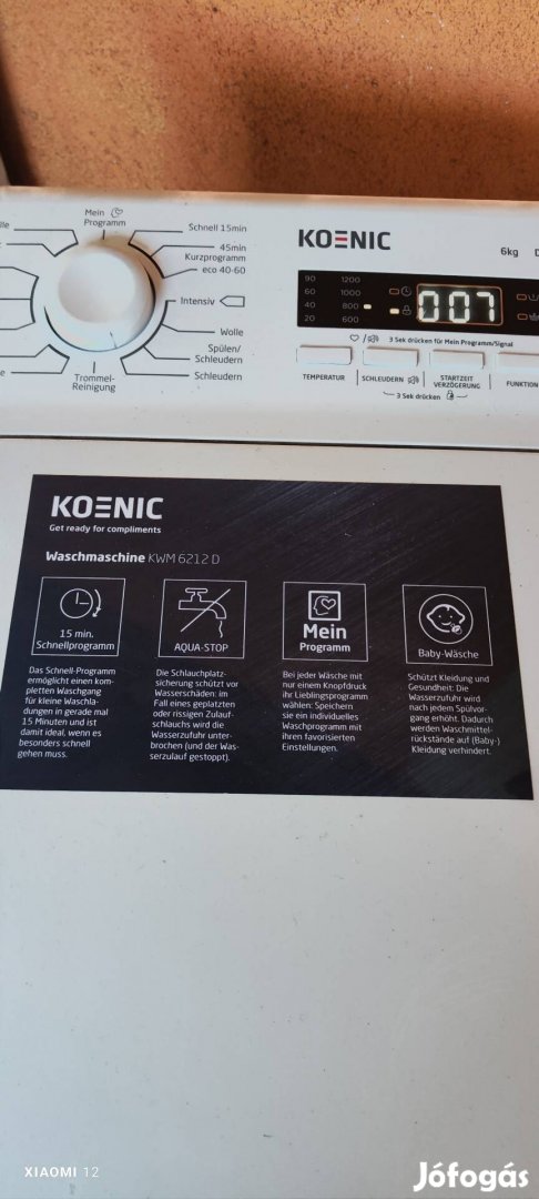 Koenic (Bosch)6 kg felültöltős mosógép eladó 