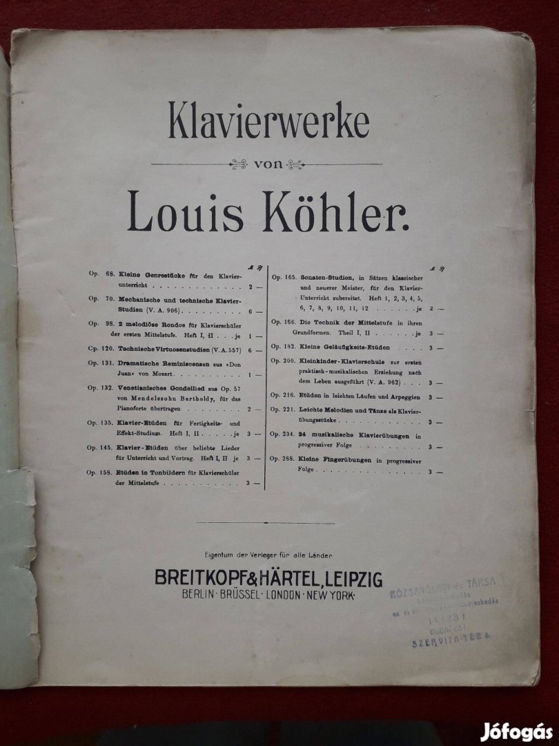 Köhler Válogatott zeneművek zongora kotta