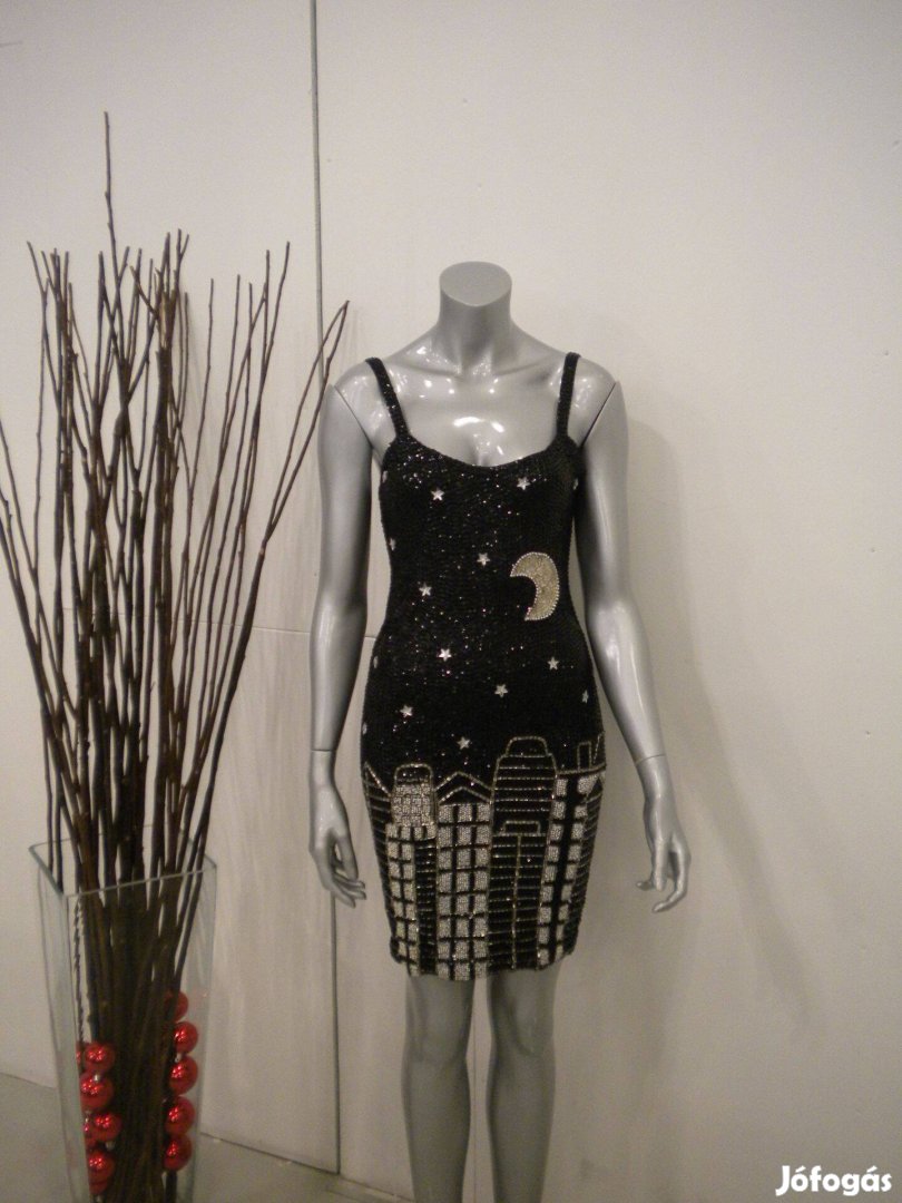 Koktélruha ezüst, fekete csupa gyöngy, kézzel készített