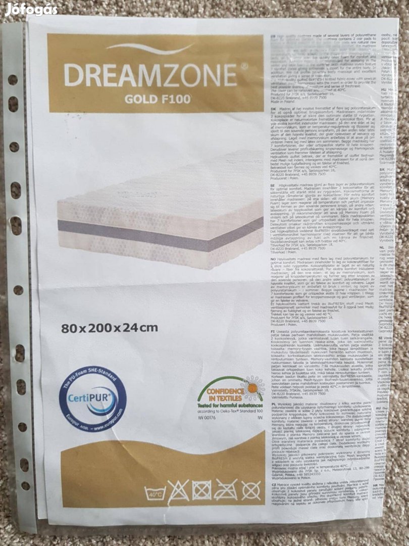 Kokusz-latex matrac 80x200x24 cm Dreamzone Gold F100