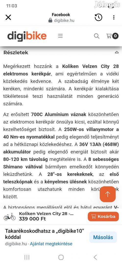 Koliken Velzen City 28-as női elektromos kerékpár új!