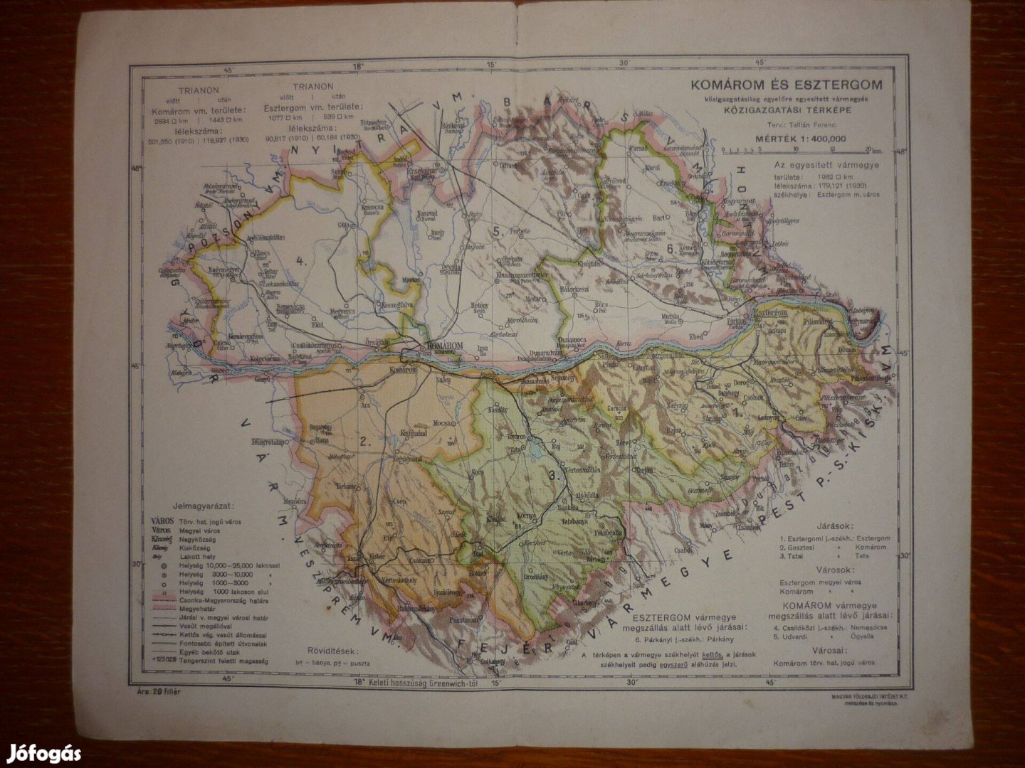 Komárom és Esztergom vármegyék térképe