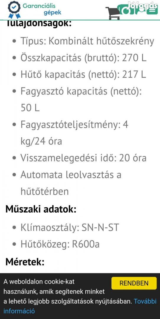 Kombinált hűtőszekrény