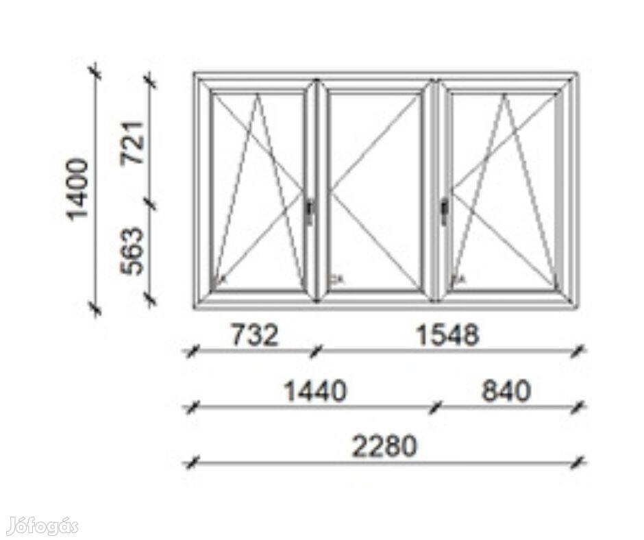 Kömmeling 76Ad,76mm-es ablak 1400 x 2280 mm "Új"