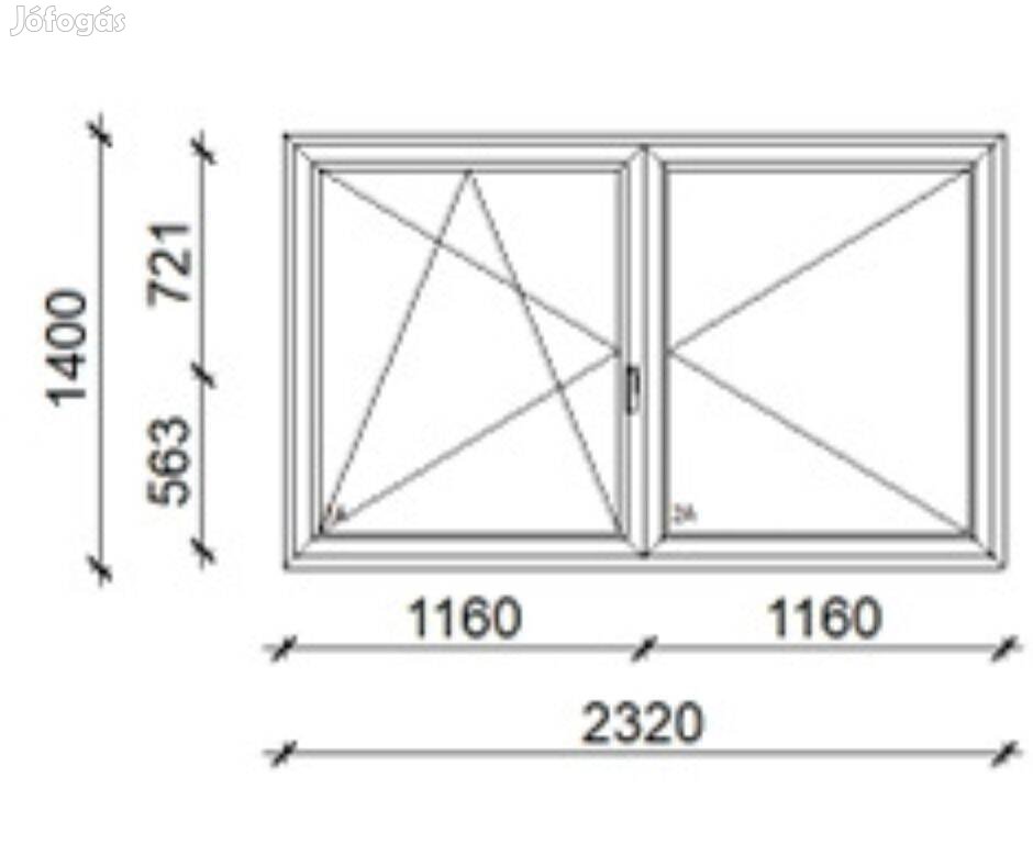 Kömmeling 76Ad,76mm-es ablak  1400x2320 mm "Új"